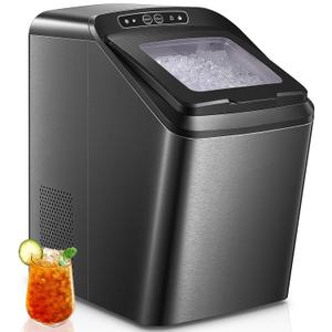 55lbs Countertop Nugget Ice Maker  Pebble Ice Machine, Soft Chewable Pellets in 5 Min, 55Lbs/24H, 3lb. Capacity, Waterline-Compatible, Self-Cleaning, Stainless-Steel + Scoop (Black)