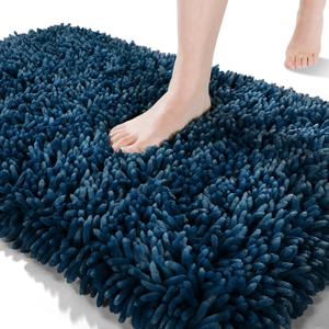 Yimobra Chenille Bathroom Rugs Non Slip, Extra Thick Soft Absorbent Bath Rug 24x17 Inch, Machine Washable Quick Dry Bath Mat for Bathroom Floor, Tub and Shower, Home Decor Accessories, Navy Blue
