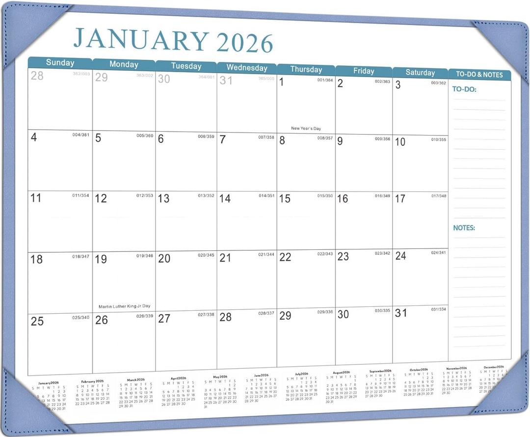 Desk Calendar 2026, KOPEESY New Year Large Desk Calendar with Desktop Mat, 18 Months from January 2026 - June 2027, 22 x 17 Desktop Monthly Planner for Home or Office School (Blue)