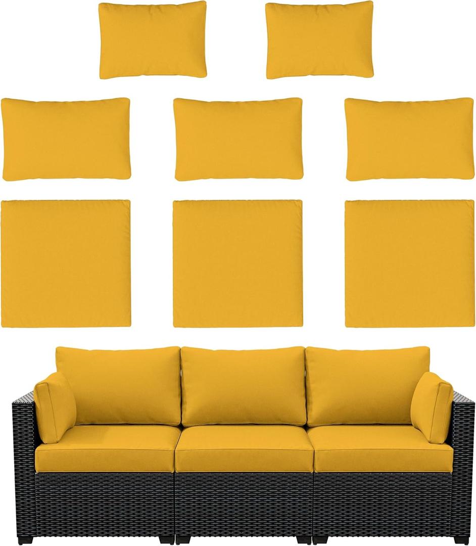 8p Outdoor Cushion Slipcovers Outdoor Patio Cushions Covers Replacement Waterproof with Zipper for 3-Seat Outdoor Rattan Sofa Patio Furniture Cushion Covers Yellow, Covers Only