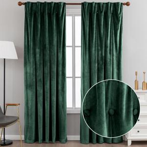 Olive Green Velvet Curtains 2 Panels, Room Darkening Rod Pocket Insulated Curtains for Bedroom, Living Room, Luxury Room Darkening Window Treatments Drapes, W52 x L63 inches