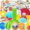 KIPRITII 25 Pack Various Dog Toys Set – Ideal for Teething, Entertainment & Interactive Play, Includes Puppy Toys, Rope Toys, Treat Balls and Squeaky Dog Toys