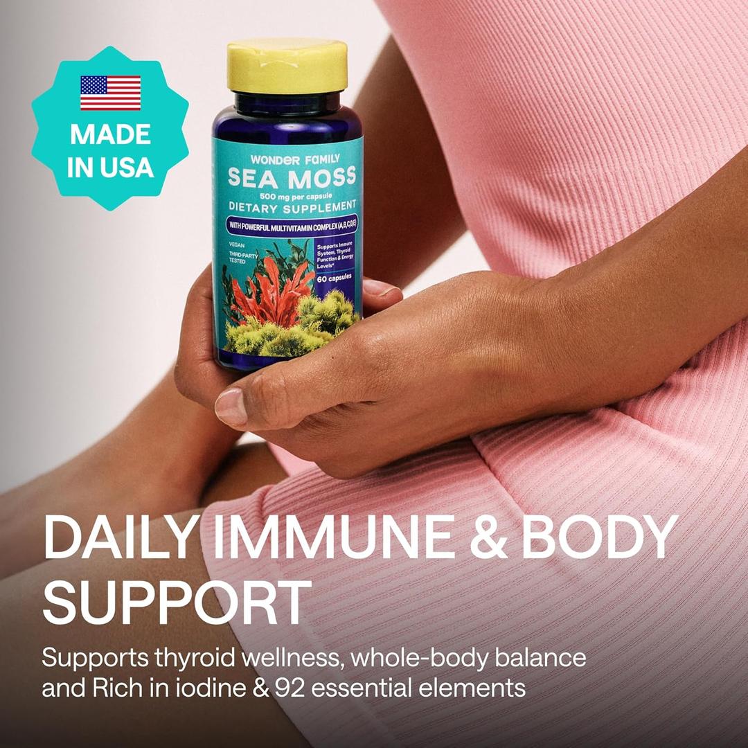 Sea Moss Multivitamin Complex A, B, C, D, E Lion’s Mane Mushroom Capsules 1000 mg (120 ct) + Wildcrafted Irish Sea Moss (Chondrus Crispus) 60 ct – Focus & Clarity Support, Daily Wellness, BB: 08/2026
