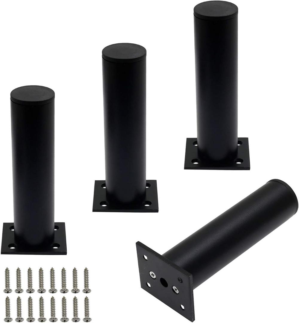 4 Pack Adjustable Furniture Legs Round 1.5" Dia Thickened Aluminum Alloy Sofa Shelves Table Kitchen Adjustable Feet 6" Height (Black)