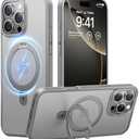 TORRAS for iPhone 16 Pro Case with Stand, [Compatible with MagSafe] [Military Grade Drop Tested] Translucent Slim Magnetic Phone Case for iPhone 16 Pro, Natural Titanium Grey