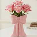 Jingmore Pink Bow Vase Coquette Ceramic Vase Pen Holder Makeup Brush Holder Contemporary Design Decorative Women Gift for Wedding Home Office Shelf Table Room(Medium, Elegant)