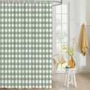 QueenKer Shower Curtain Sage Green Buffalo Plaid Waterproof Fabric Shower Curtain Set with 12 Hooks, Bathroom Curtains for Farmhouse Home Hotel Holiday Decor, 36" W x 78" L
