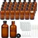 4oz Amber Glass Bottles, Boston Round Glass Bottles (50 Pack) with Leak-proof Caps, Refillable Container for Homemade Vanilla Extract, Essential Oils, Herbal Medicine and More