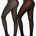 HONGTEYA 2 Pairs Fleece Lined Tights Women - Warm Sheer Pantyhose Fake Translucent Tights Winter Thermal Leggings, Size L