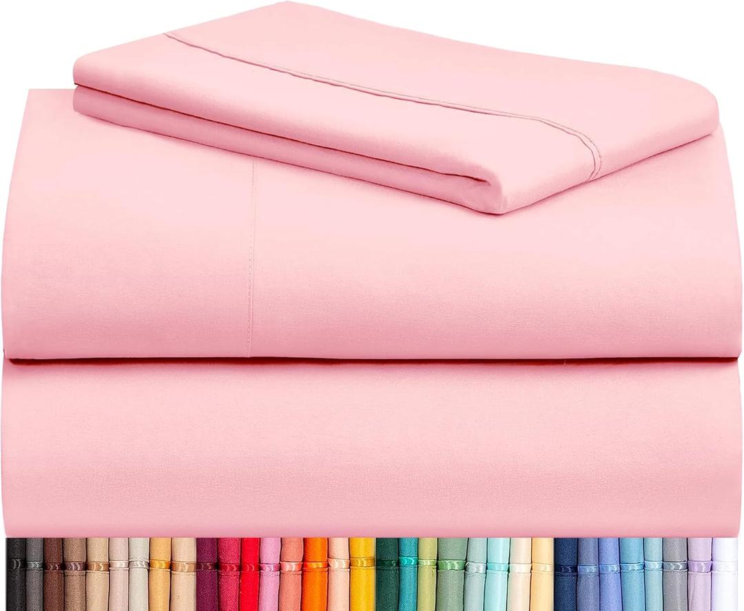 LuxClub 3 PC Twin Sheet Set, Deep Pockets Wrinkle Free Cooling Bed Sheets Hotel Bedding for Women, Men, Kids & Teens, Includes 1 Fitted Sheet, 1 Flat Sheet and 1 Pillowcase-Silky Soft Baby Pink