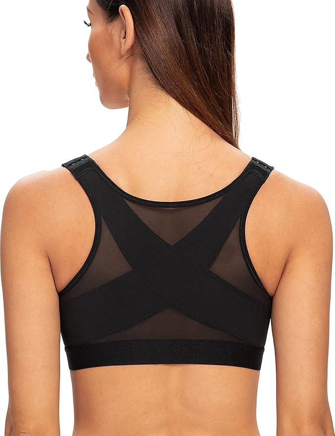 MELENECA Women's Front Closure Wirefree Post Surgery Plus Size Back Support Posture Bra 36C 