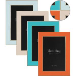 VIOLABBEY 4"x6" Picture Frames Set of 4, Colorful Photo Frame of Modern Style, High Definition Tempered Real Glass, Wall Mounted or Tabletop Display (Blue+Light Blue+Orange+Apricot)