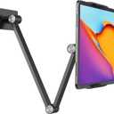 BEWISER Tablet Wall Mount Holder, 360 Rotating Flexibly, Angle Adjustable, Folding Aluminium Alloy Compatible with4.7-12.9" Phone or Tablet in Kitchen/Office, (Space Gray)