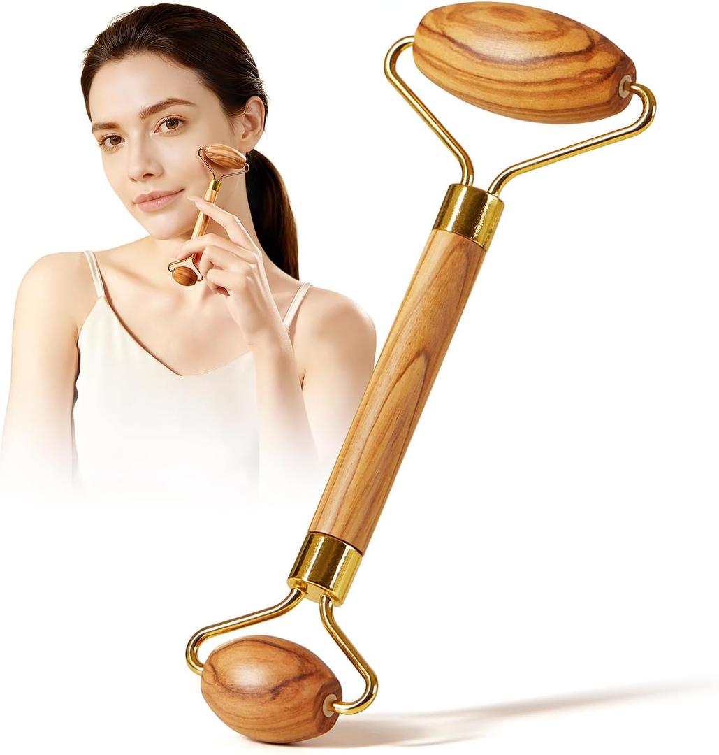 CHOSIN Face Roller Massage Tool, Facial Roller Tool for Lymphatic Drainage - Wrinkles, Lifting & Puffy Eyes for Women Men Self Care Gift (Olive Wood)