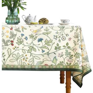 bilin gaier Linen White and Green Tablecloth, Wrinkle Resistant French Vintage Tablecloth with Floral, Decor Square Table Cloth for Thanksgiving, Dining Room, Home, 55" × 55"
