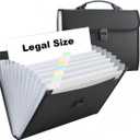 Extra Large Legal Size/Foolscap 12 Pockets Accordion File Organizer with Handle, TRANBO Portable Expanding File Folder, Expandable Plastic Document Organizer for Travel School Office - Black