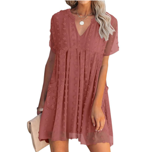 HBEYYTO Women's V Neck Short Sleeve Ruffle Loose Summer Flowy Mini Dress Size 2XL