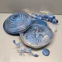 DREAMSOUL 26" Tall Pedestal Bird Bath for Outside, Metal Blue Bird Bath with Hummingbird Carving for Yard Garden Decor