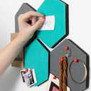 Navaris Hexagon Felt Board Tiles - Set of 6 Notice Memo Bulletin Boards with Push Pins Pack 5.9 x 7 inches (15 x 17.7 cm) - Grey, Turquoise