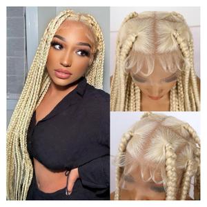 Lady Miranda Full Lace Jumbo Braided Wigs for Black Women Knotless Box Braid Wig with Baby Hair 32" Glueless Wigs Jumbo Box Braids Lace Front Synthetic Wig (Blonde)