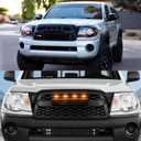 Front Grill Compatible With Toyota Tacoma 2005-2011 Matte Black Front Bumper Grille With Accessories/Letters/Amber Light Up