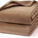 Hansleep Flannel Fleece Throw Blanket Twin Size, Super Soft Fluffy Bed Plush Blanket Throw, Luxury Fuzzy Cozy Couch Blanket for All Seasons, Camel, Twin 60x80