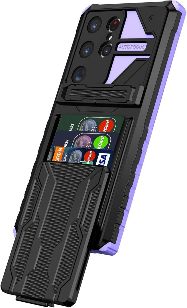for Samsung Galaxy S26 Ultra Wallet Case Credit Card Holder- Purple | Stand Kickstand Slim Rugged Shockproof Heavy Duty Defender Armor Military Grade Protective Phone Case