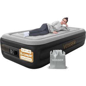 Twin Air Mattress with Built in Pump,18''Inflatable Mattress 2 Mins Self-Inflation/Deflation,XL-Long Blow up Mattress Thicker,Flocked Top Air Bed with Storage Bag for Home, Camping & Guests (Grey)