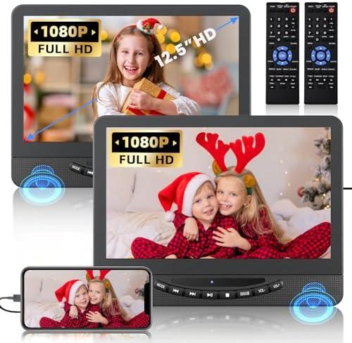 12.5" Dual Portable DVD Player for Car with 1080P HDMI Input, DESOBRY Car DVD Player Dual Screen Play A Same or Two Different Movies