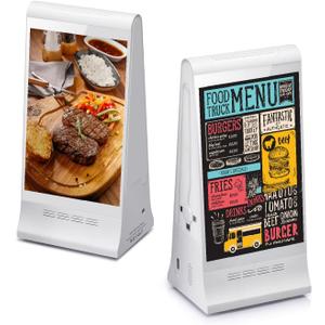 Digital Signage Display for Tabletop ,Interactive Digital Signage with Double 8 inch LCD Touch Screen and WIFI Connected,Rechargeable 23200mAh Battery,Portable Advertising Kiosk for Restaurants,Bar, Hotel ,Cafe (White)