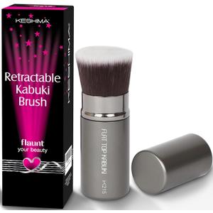 Flat Top Retractable Makeup Brush by Keshima - Premium Retractable Kabuki Brush, for Foundation Liquid Makeup, Powder, Cream and Blush (Metallic)
