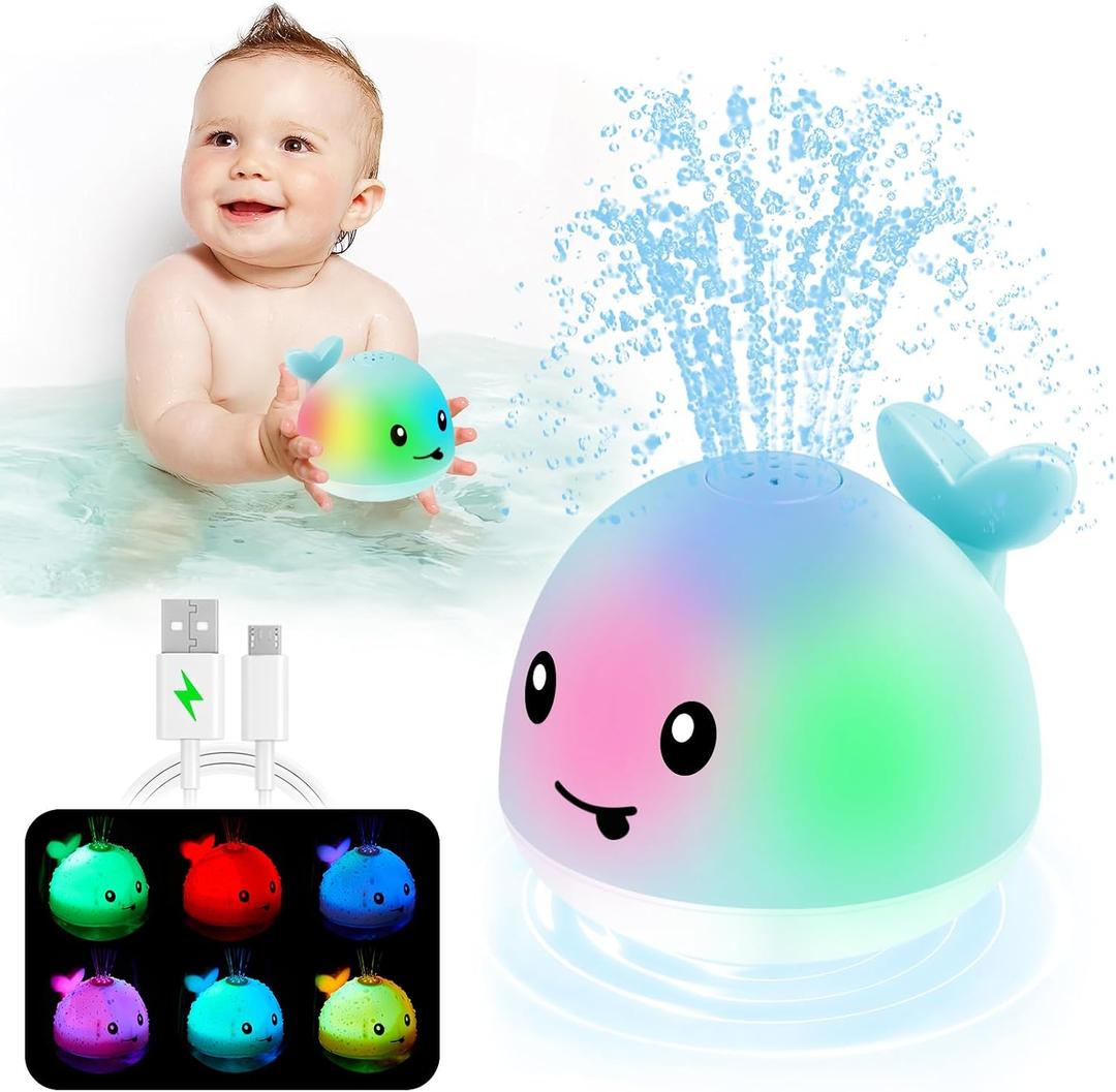ANGGIKO Baby Boy Bath Toys, Pool Water Table Toy for Babies 1 Year Old Boy Gifts, Toddler Bath Toys for Kids Ages 1-3, Light Up Whale Bath Toy Sprinkler Summer Bathtub Fountain Baby Toy 6-12-18 Months