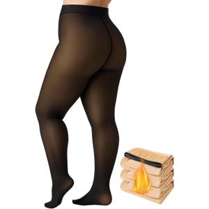 Plus Size Fleece Lined Tights Women, 300g Warm Pantyhose Leggings, Fake Translucent Thermal Tights Winter (Black, XXXL)