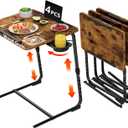 TV Trays Set of 4 - Folding TV Tray Adjustable Dinner Trays for Eating On Couch Wooden Tables Mate Stand Foldable Rustic Desk with Cup Holder Portable