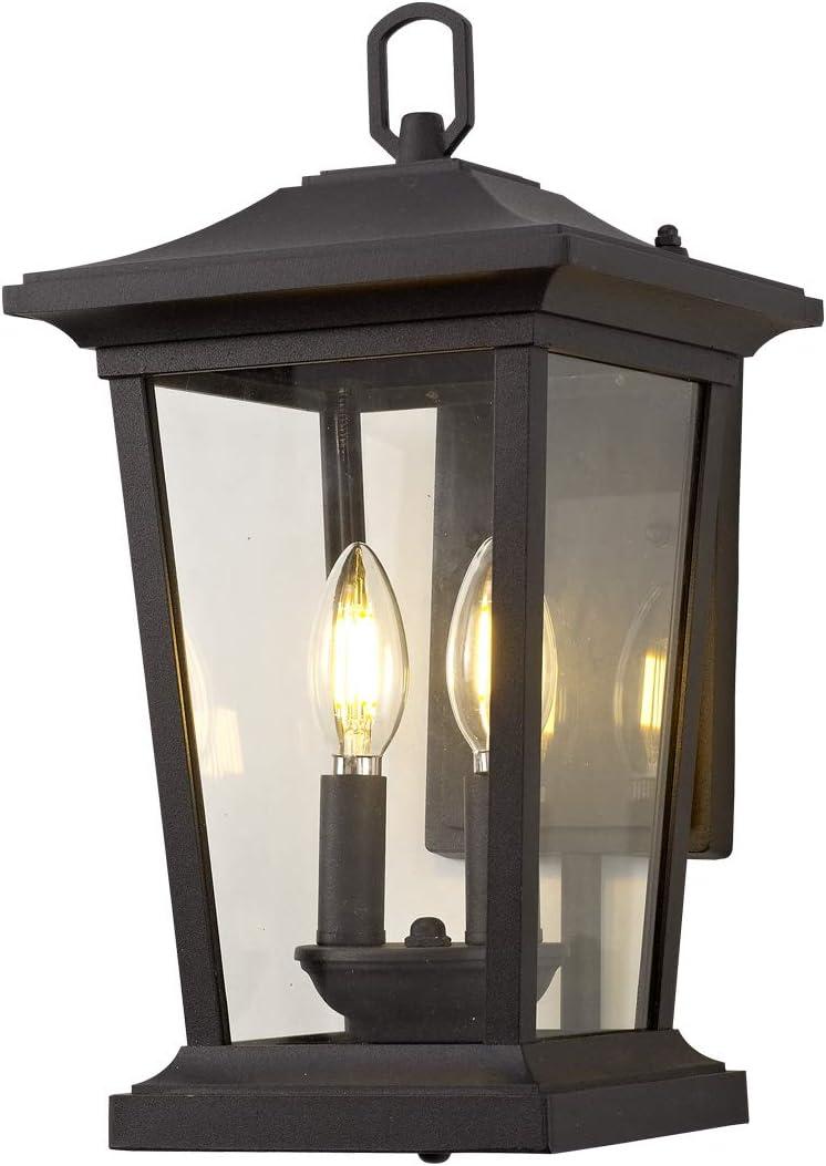 Outdoor Wall Lantern, Large Exterior Waterproof Wall Sconce Light Fixture, Black Anti-Rust Outside Porch Sconce Lights with Clear Glass, A272