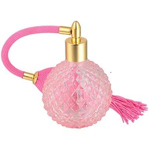 100ML Vintage Crystal Glass Perfume Bottle Spray Atomizer Refillable Purple Pineapple Pattern Design Sprayer. (Pink)