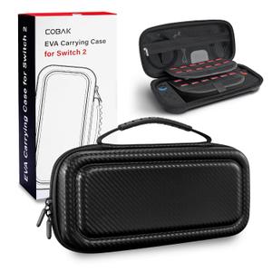 CoBak Large Capacity Carrying Case for Nintendo Switch 2 (2025) - 3 in 1 Accessories Bundle with 2 Screen Protectors, Thumb Grip Caps, 24 Game Cartridges, Hard Shell Portable Travel Pouch, FaBlack