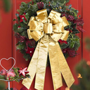 Large Christmas Wreath Bows, Christmas Brown Ribbon Bows for Wreaths, Large Tree Topper Bows for Christmas Home Garden Indoor Outdoor Party Decoration Wreath Ornament Supplies, Gold