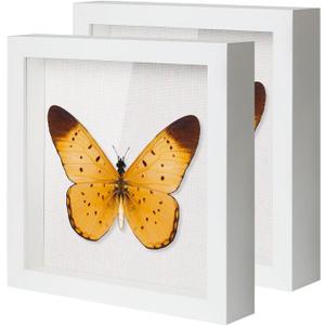 QDSSDECO 10"x10" Shadow Boxes Display Cases with Soft Linen Back Deep Wood Glass 3D Shadow Box Set for Wall and Tabletop Baby Sports, 2 Pack White