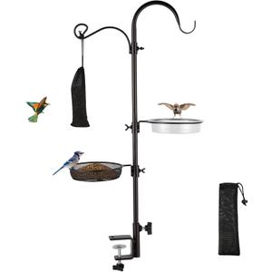 Deck Bird Feeding Station | Premium Multi Feeder Hanging Kit with Bird Bath & Sock Feeder | Attracts Wild Birds, Planter Hanger Hook for Outdoor Deck, Patio, Garden (32.2 Inch Deck Pole)