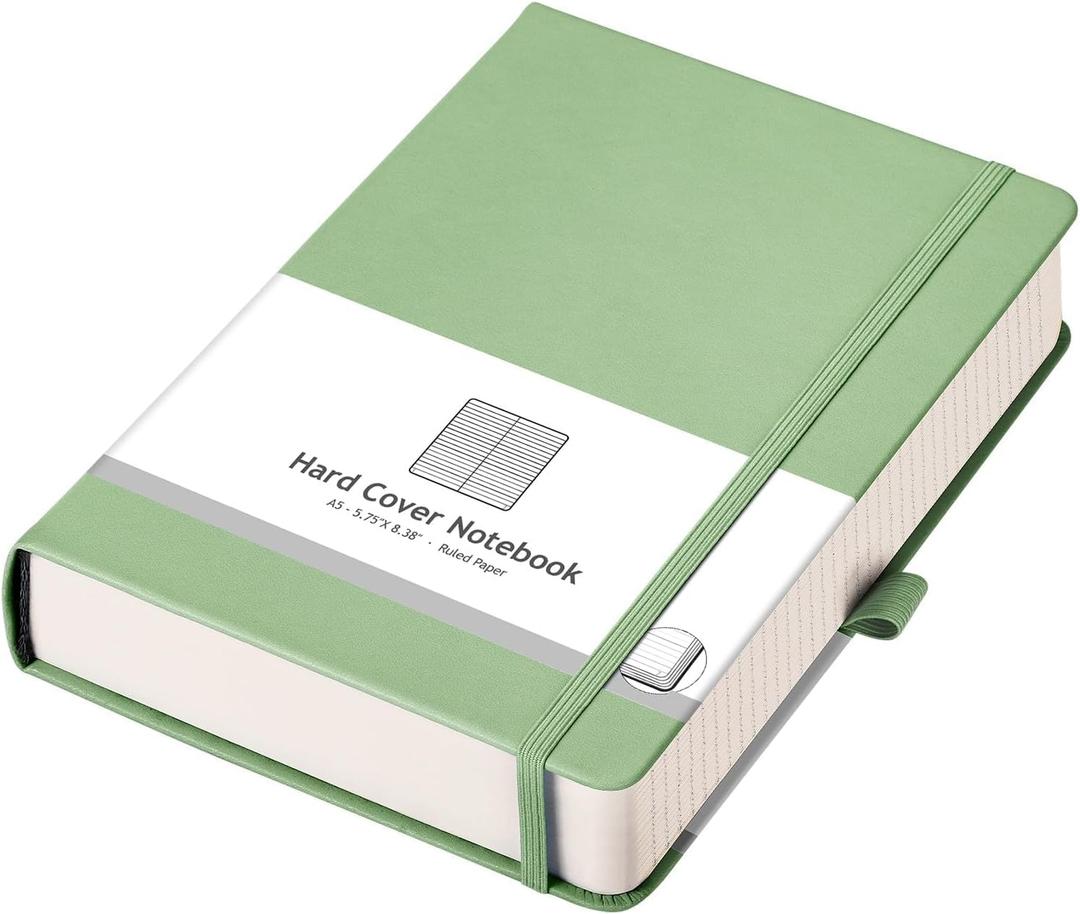 AHGXG Lined Journal Notebook, 320 Numbered Pages Thick Journal for Women, A5 Notebook College Ruled, 100gsm Thick Paper, Faux Leather Hardcover, for Writing Work, 5.75'' X 8.38''-LightGreen