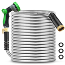 50Ft Metal Garden Hose durable stainless steel Water Hose, flexible, lightweight hose is resistant to kinks and tangles.With 10-way nozzle, strong 3/4” metal fittings, and a Stop Valve