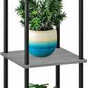 3 Tier Tall Plant Stand Indoor with Wheels, Movable Plant Shelf Metal Wood Multiple, Flower Pot Holder for Living Room Office Balcony Patio, Oak Grey