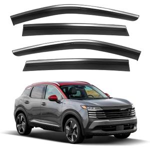 4PCS Fit for 2025 2026 Kicks Rain Guards Wind Deflectors Anti-Rain Window Visors with Tape 304 Stainless Steel TrimNoise Reduction Rain Guards&Side Window Wind Deflectors