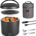 Electric Lunch Box for Adults, 41-Ounce Portable Food Warmer, 100W Leakproof Heated Lunch Box with Insulated Bag Fork Spoon for Car/Truck/Home/Work, 12V/24V/110V (Black-1.2L)