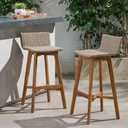 Christopher Knight Home La Brea Outdoor Acacia Wood and Wicker Barstools (Set of 2), Light Brown and Teak, 19.00 "W x 18 "D x 36.75 "H