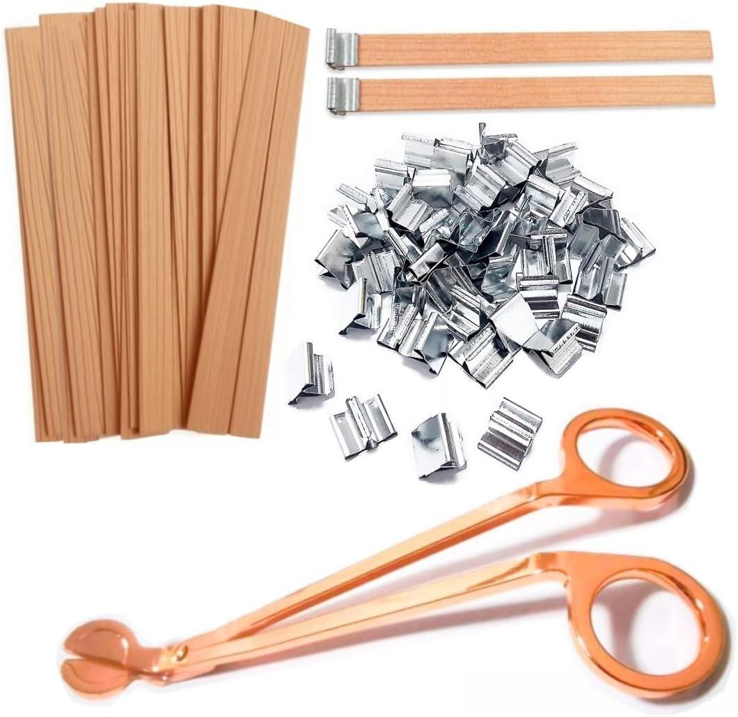 100Pcs Wood Wicks for Candles Making, 5.1x0.5x0.04inch Wood Candle Wicks Natural & Crackling Wooden Candle Wicks with Trimmer for DIY Craft