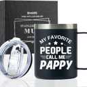 Onebttl Pappy Gifts Coffee Mug for Christmas Father's Day Birthday, 12oz Stainless Steel Coffee Mug with Handle and Lid - My Favorite People Call Me Pappy