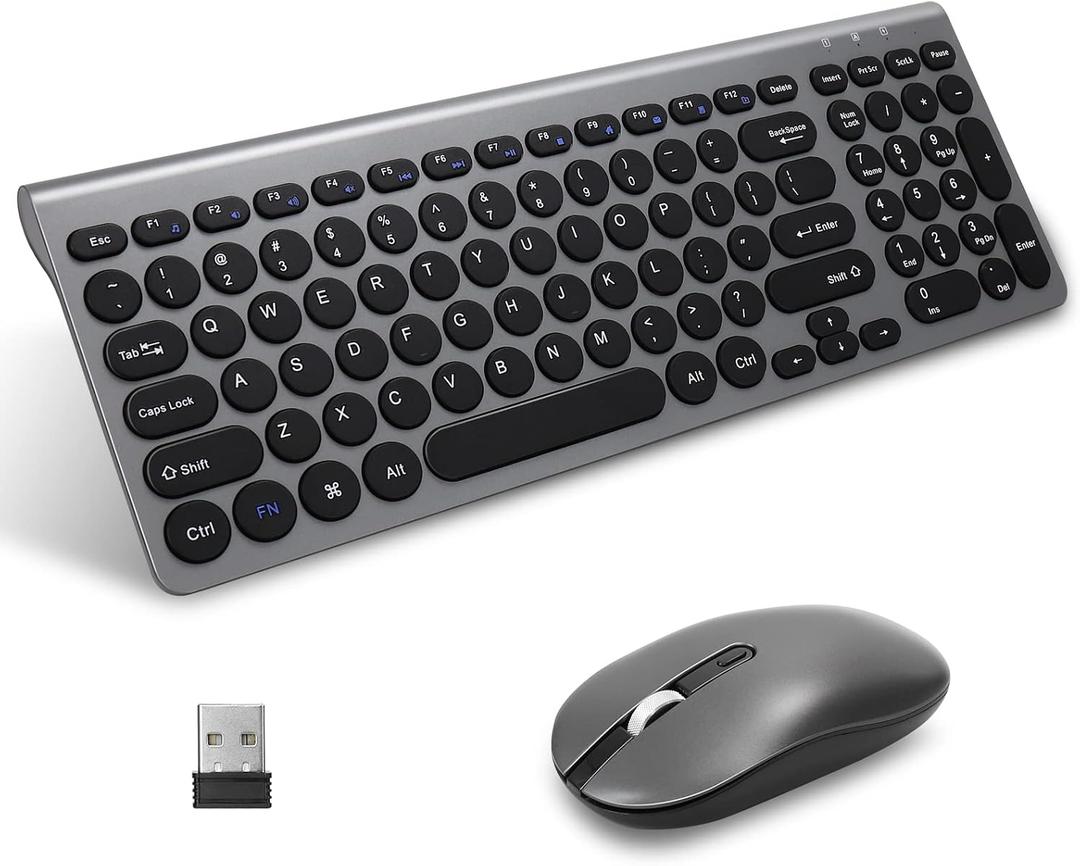 LeadsaiL Wireless Keyboard and Mouse Combo, Wireless USB Mouse and Computer Keyboard Set, Compact and Silent for Windows Laptop, Desktop, PC- Grey (Gray)