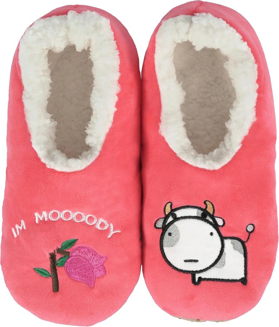 BenSorts Fuzzy Slipper Socks for Women Funny House Slippers with Grips (Pink)